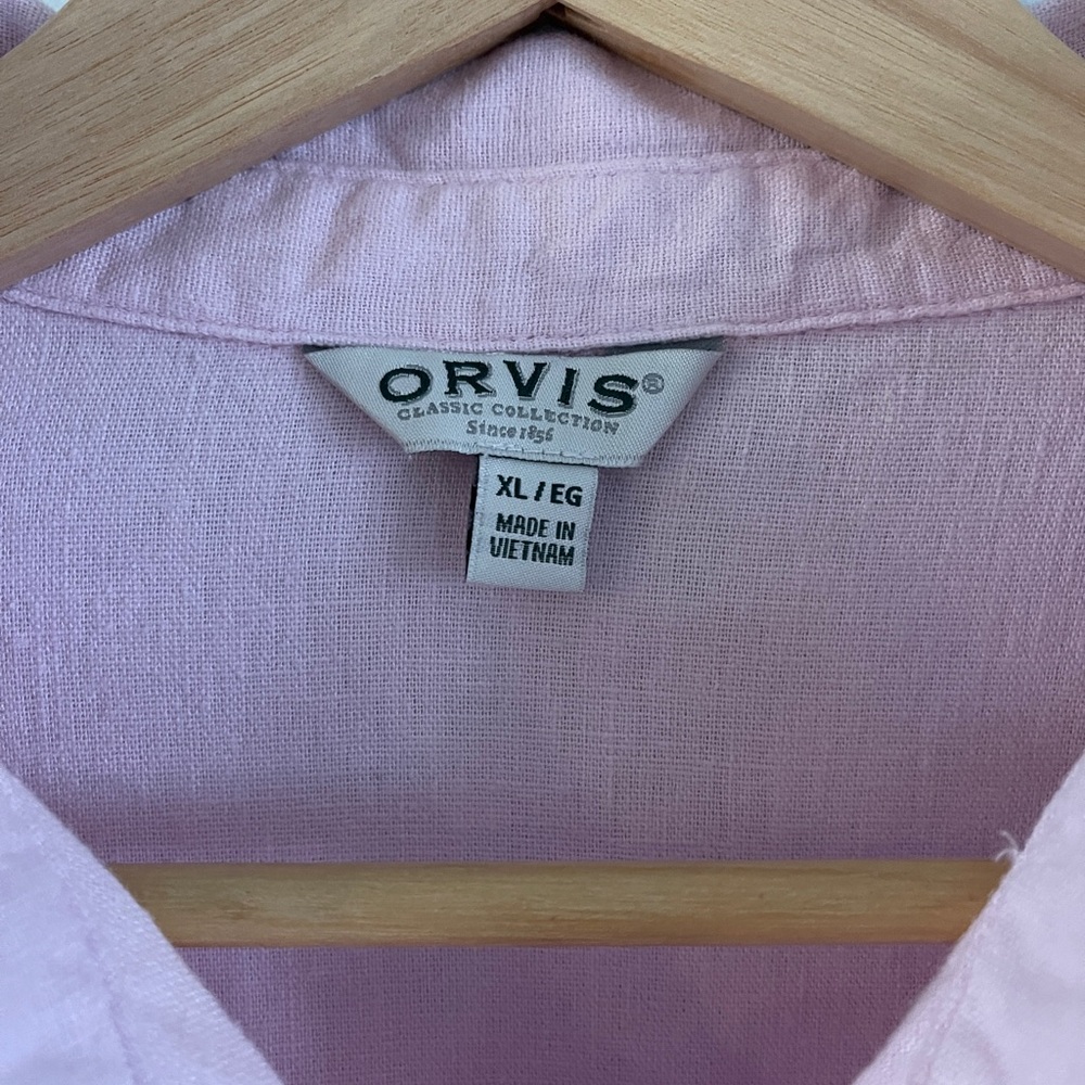 Vintage Orvis Womens Pink Linen Blend Button Down Shirt Sz XL - Picture 7 of 7